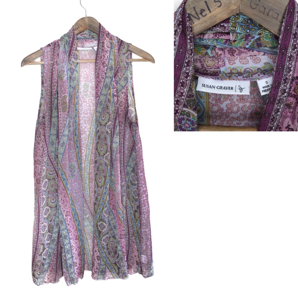 Susan Graver Semi Sheer Mixed Print Long Overlay Small